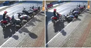 Mulher Viraliza nas Redes Sociais após Causar um verdadeiro “Strike” nas motos estacionadas.