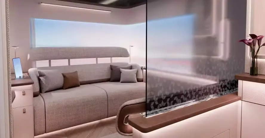 aviao com super primeira classe 3 Avião com super primeira classe redefine o luxo nas alturas com cabines privativas e teto digital