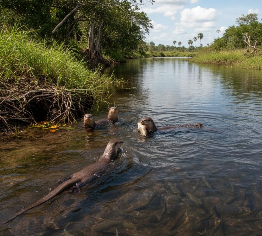 A lontra-gigante voltou ao Pantanal e virou termômetro da saúde dos rios nas fazendas