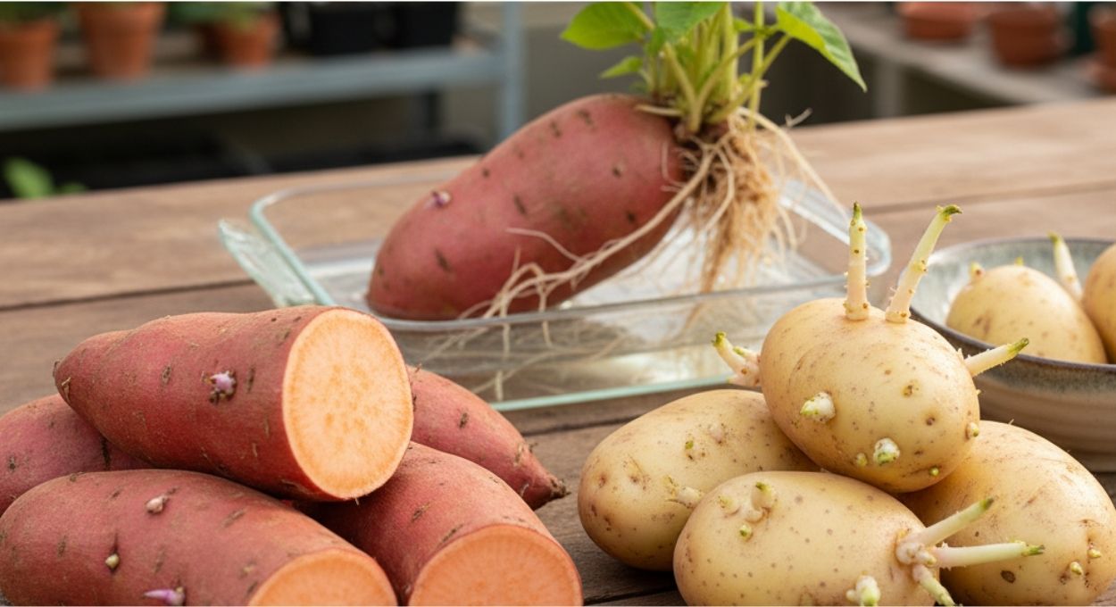 Batata-doce não brota igual à batata comum e entender isso muda tudo no seu cultivo
