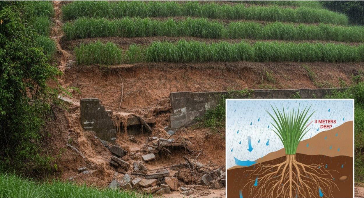 Como uma planta de raiz de três metros consegue fazer o que muros de contenção não fazem