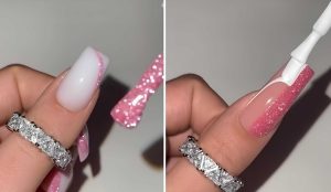 Decoração de unha para o natal: 2 inspirações encantadoras com esmalte rosa e branco.