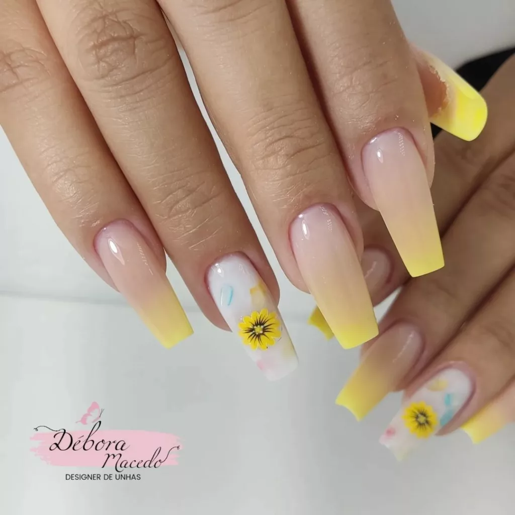 Unhas Bonitas na Primavera - unhas com degrade amarelo