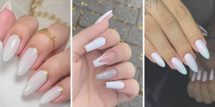 unhas decoradas ano novo branco