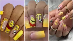 Gosta do ursinho pooh? Se encante por 4 ideias de unhas decoradas lindas e delicadas com a temática.