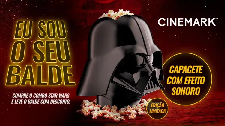 banner capacete star wars cinemark.jpg - Darth Vader ganha balde de pipoca com som icônico e conquista fãs da saga