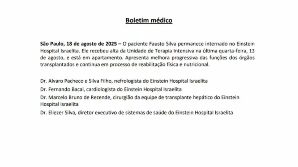 boletim - Faustão tem quadro estável e deixa UTI em São Paulo