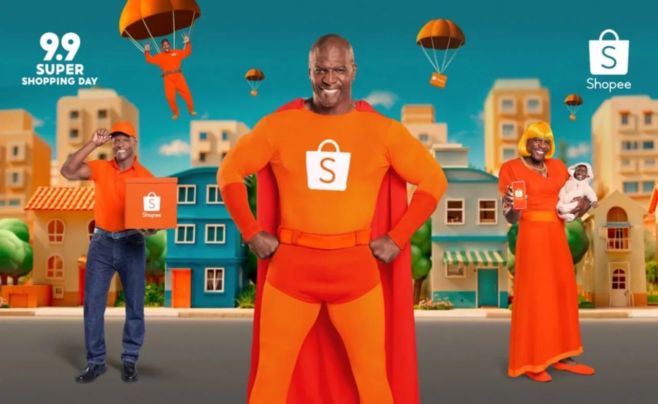 shopee 9.9 1024x629 1 - Terry Crews vira mãe, bebê e herói para entregar mais rápido no 9.9 da Shopee