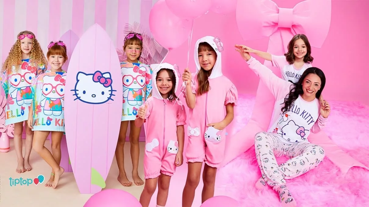 tip top hello kitty - Nova coleção da Tip Top com Hello Kitty traz moda divertida para mães, filhas e bebês