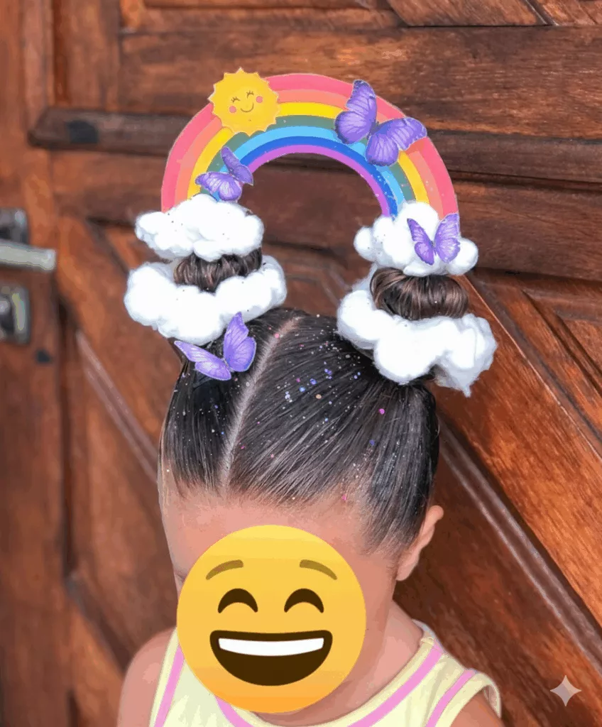 Ideias para o dia do cabelo maluco: cabelo maluco de arco-iris