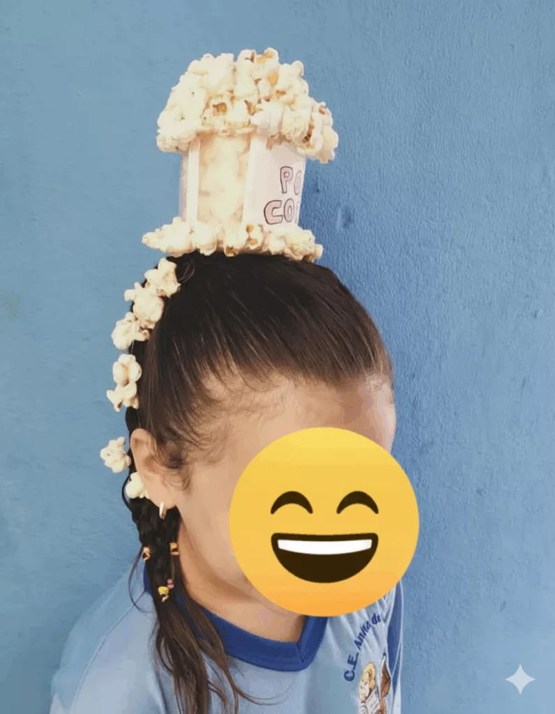Ideias para o dia do cabelo maluco: cabelo maluco de pipoca