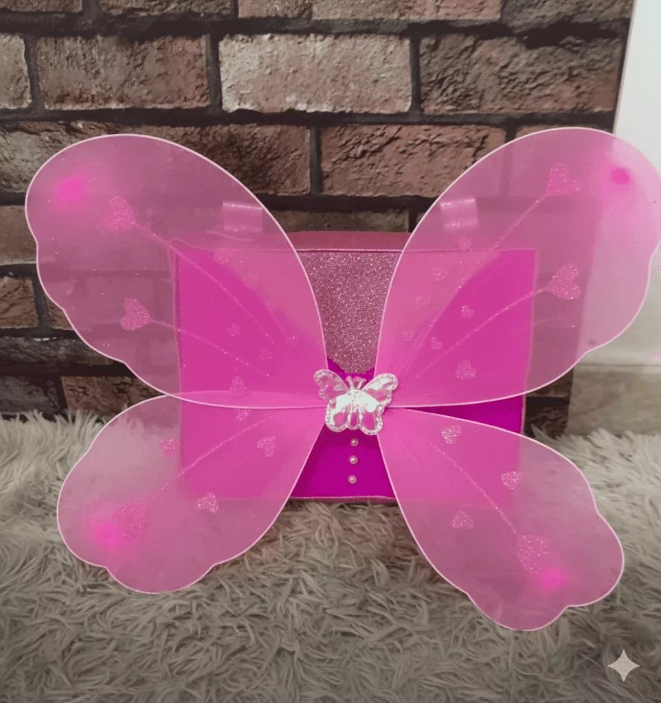 Dia da mochila maluca - Mochila maluca de borboleta rosa com caixa de sapato