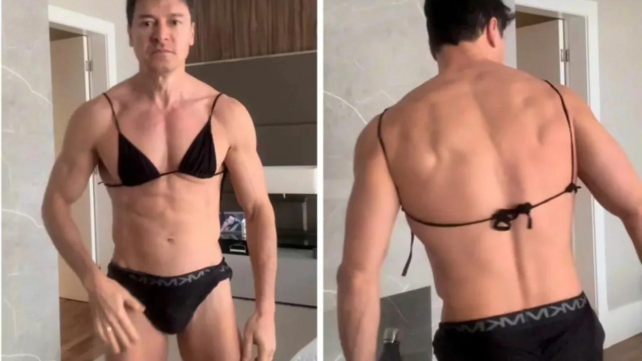 rodrigo faro de biquini.jpg - Aos 52 anos, Rodrigo Faro entra na trend do biquíni e mostra boa forma