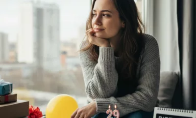 Mulher triste proximo ao aniversario