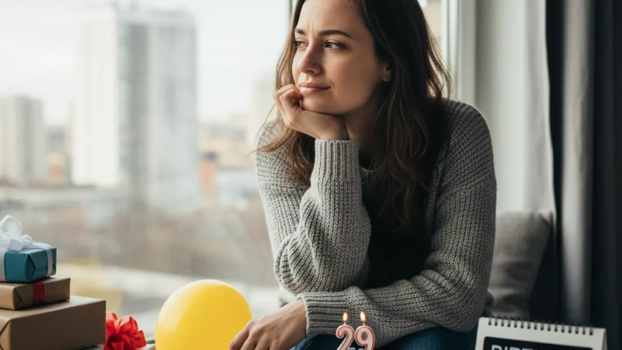 Mulher triste proximo ao aniversario
