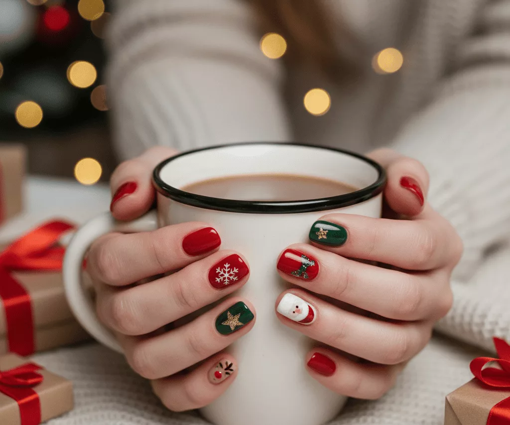 unhas para o natal com desnehos natalinos