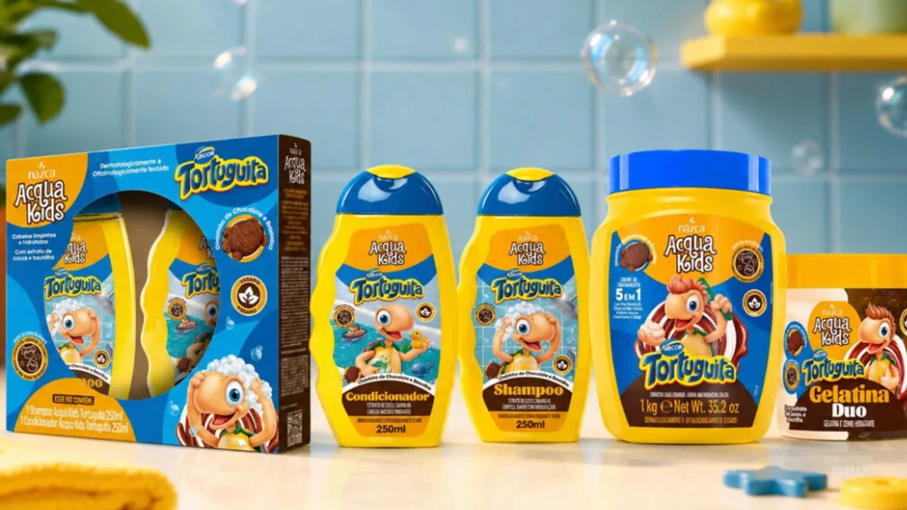 acquakids arcor 1024x587 1 - Tortuguita sai dos doces e chega ao banho das crianças: Nazca e Arcor lançam linha de cabelo com cheiro de chocolate com baunilha