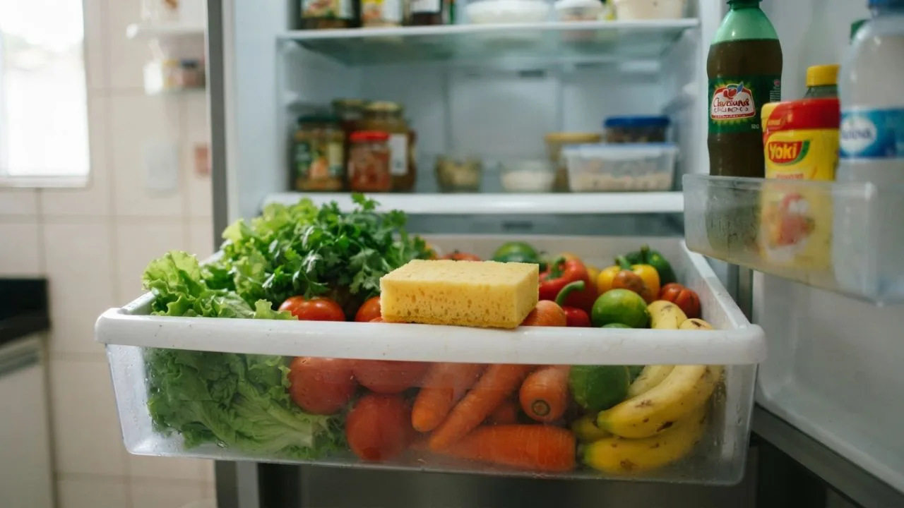 geladeira eponja - Esponja seca na gaveta de legumes: o truque caseiro que está salvando geladeiras (e bolsos) no Brasil