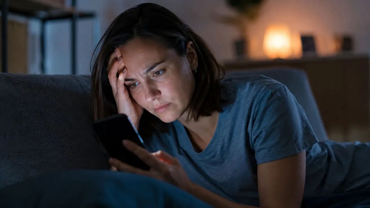 mulher celular preocupada - Cibercondria: por que pesquisar sintomas na internet pode piorar sua ansiedade, segundo a ciência