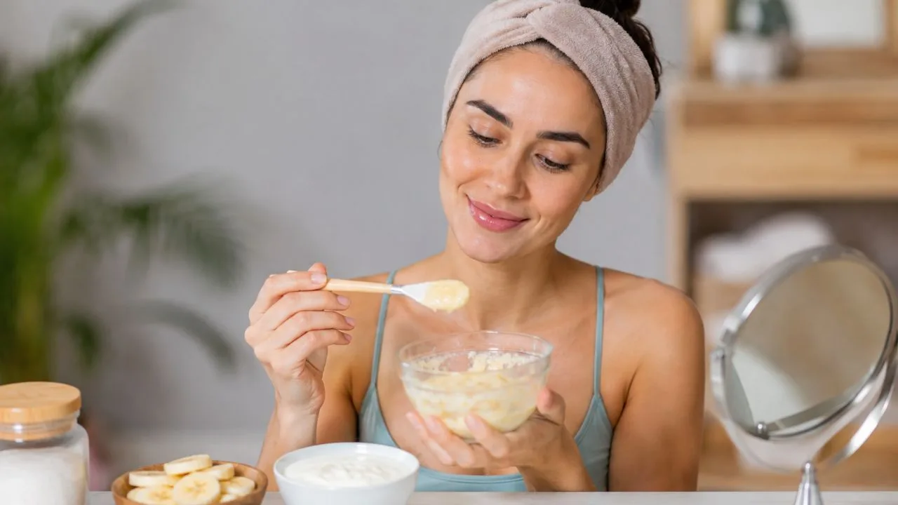 pele banana - "Pele de vidro" sem gastar: a máscara caseira de banana, farinha de arroz e iogurte