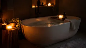Tomar banho com a luz apagada virou hábito de beleza: entenda por que esse ritual simples está em alta