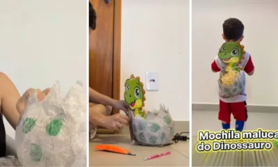mochila maluca dino - Mochila maluca de dinossauro viraliza no Instagram: veja o passo a passo e faça a sua!