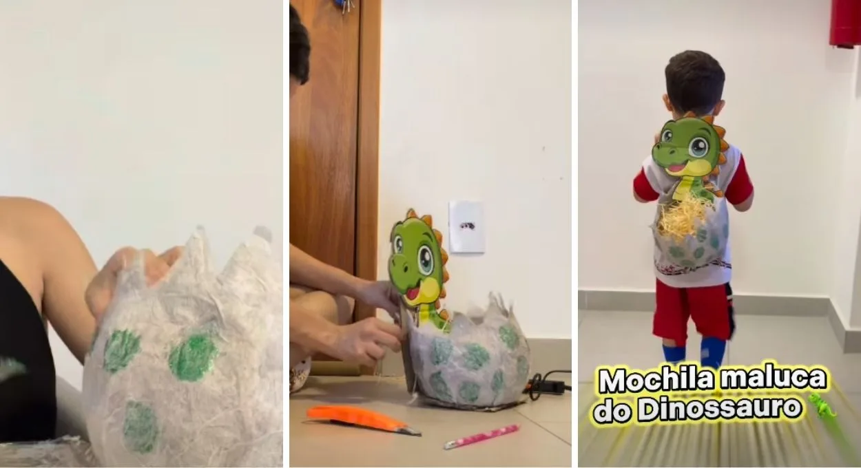 mochila maluca dino - Mochila maluca de dinossauro viraliza no Instagram: veja o passo a passo e faça a sua!