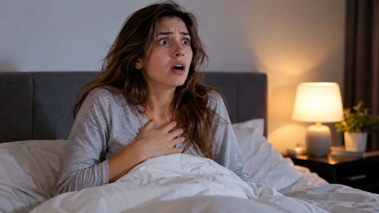 mulher acordadando cama assutada - Sonhar que perdeu um dente anuncia perda na família? Veja o que a crença popular diz e o que a psicologia explica