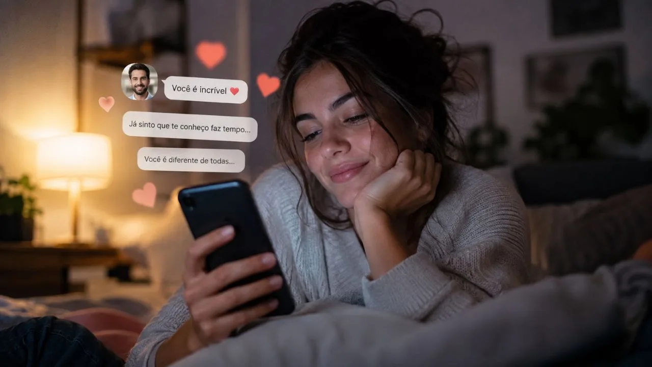 namoro mulher celular - Love bombing 2.0: como os apps de namoro com IA tornaram esse golpe emocional mais difícil de perceber