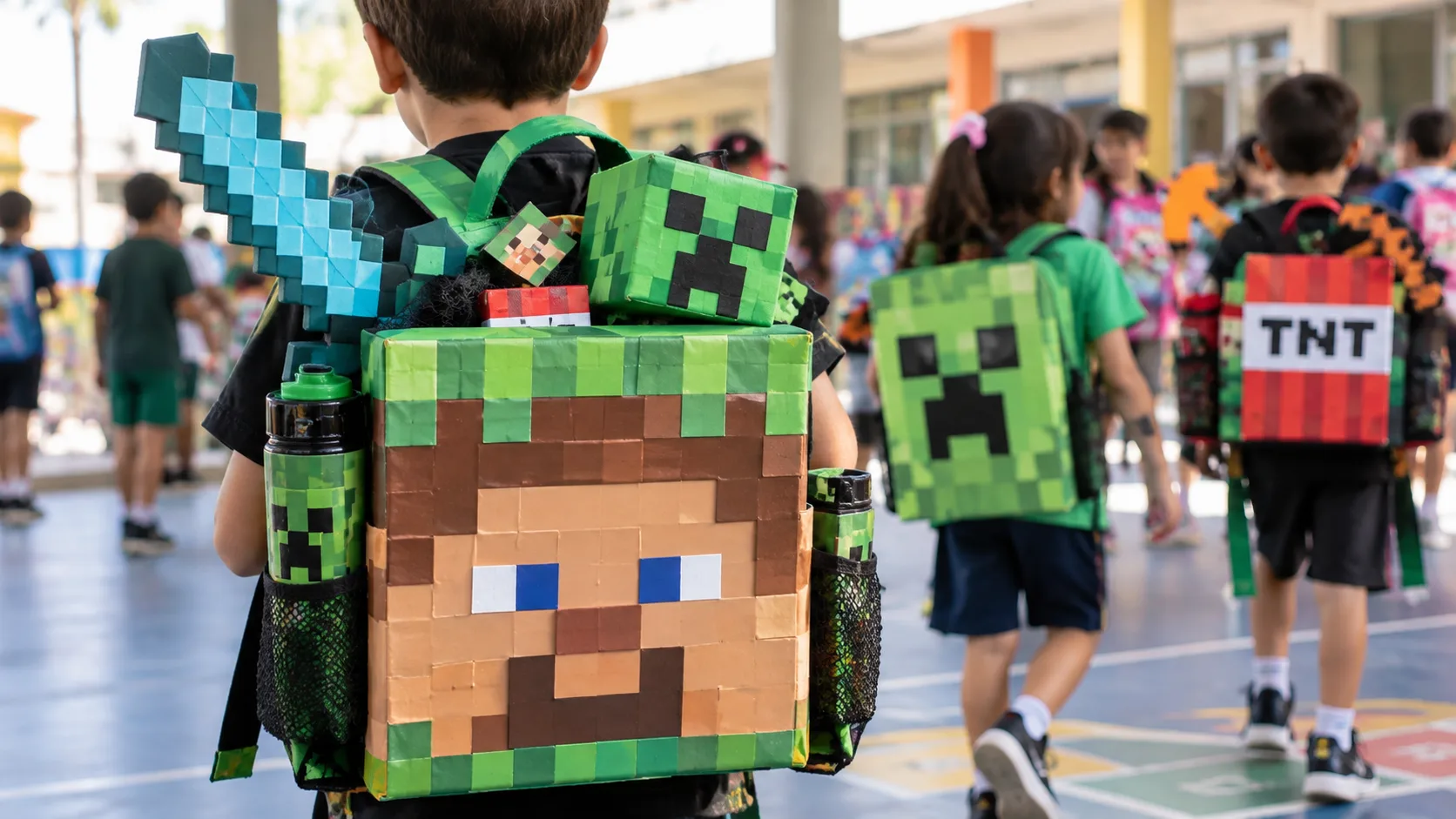 Ideia de mochila maluca Minecraft  com blocos