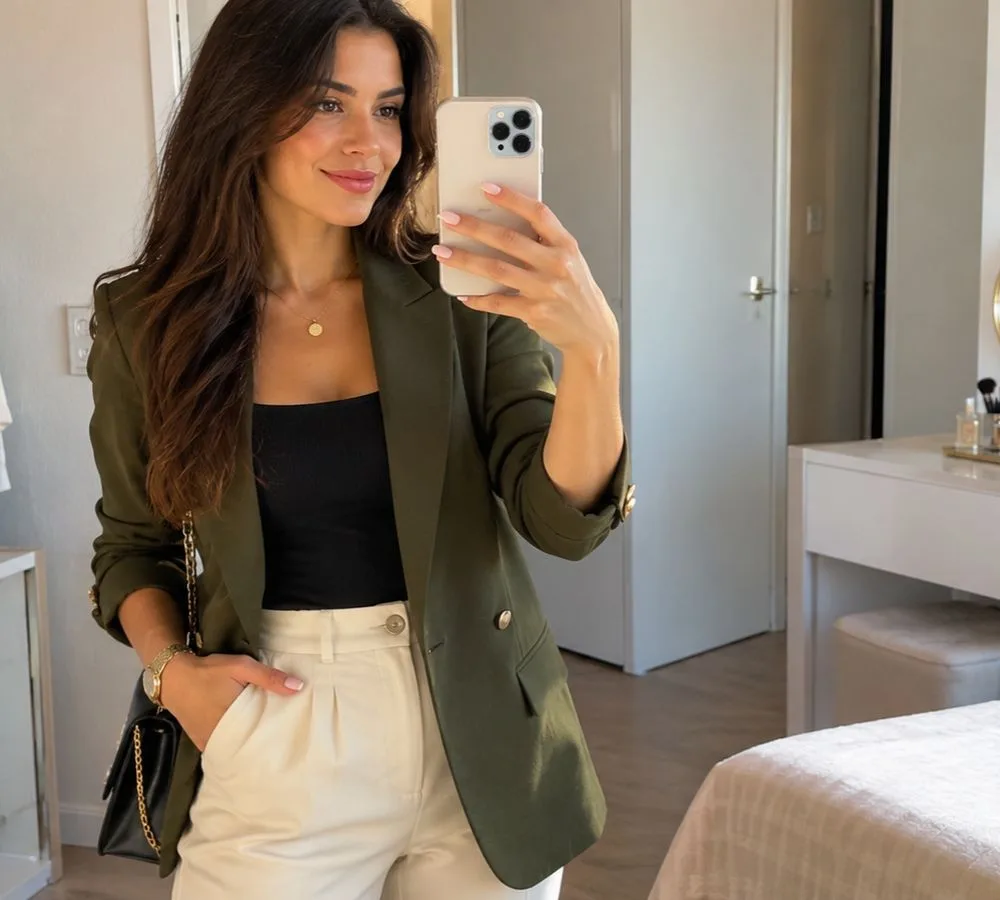 look blazer feminino verde militar