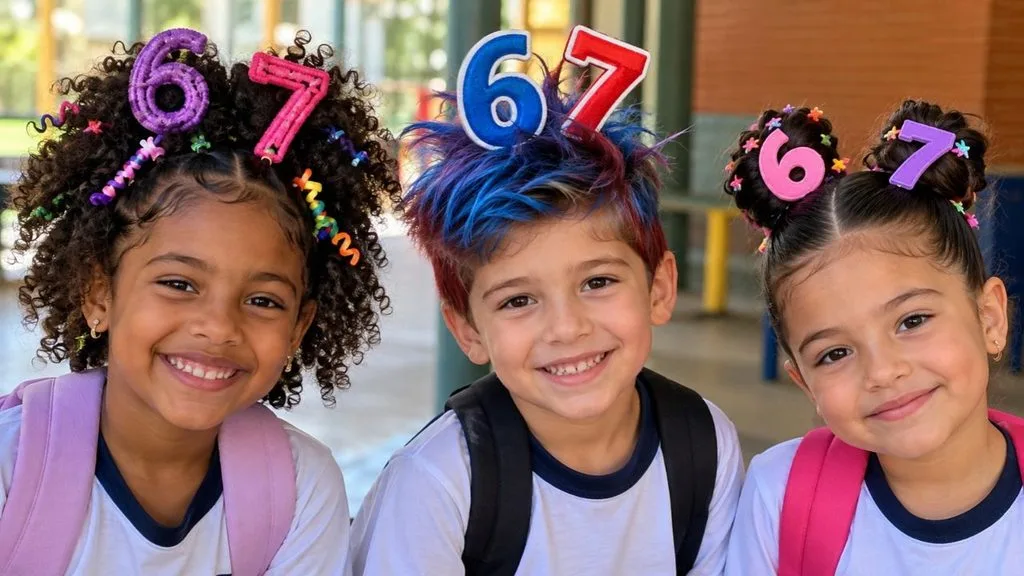 cabelo maluco 67 cp - Mãe faz cabelo maluco com tema six seven para a Semana das Crianças e descobre truque simples para o penteado durar o dia todo