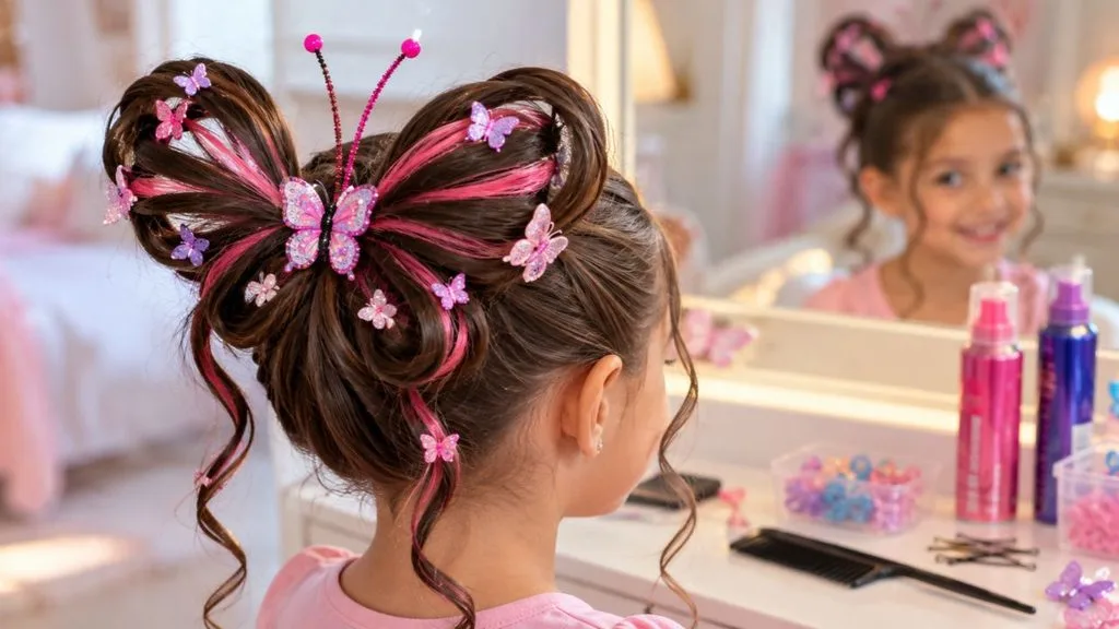 Ideia de cabelo maluco de borboleta para meninas
