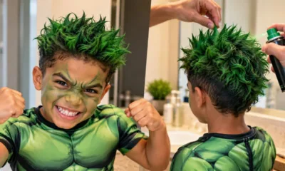 cabelo maluco hulk 4 - Cabelo maluco do Hulk: veja o passo a passo para deixar o cabelo verde e espetado sem estragar os fios do menino