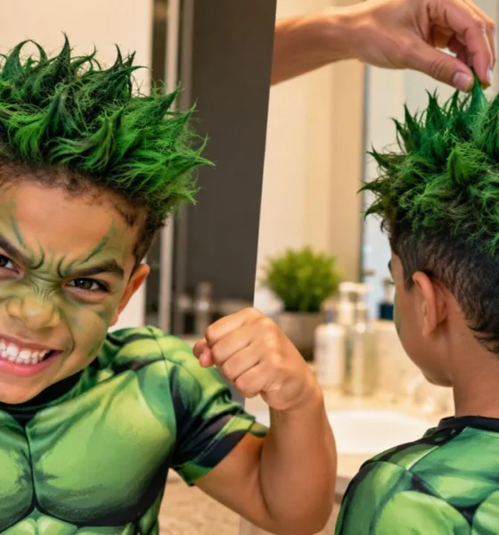 cabelo maluco hulk 4 - Cabelo maluco do Hulk: veja o passo a passo para deixar o cabelo verde e espetado sem estragar os fios do menino