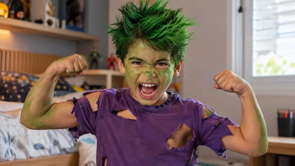 cabelo maluco do hulk com roupa combinando