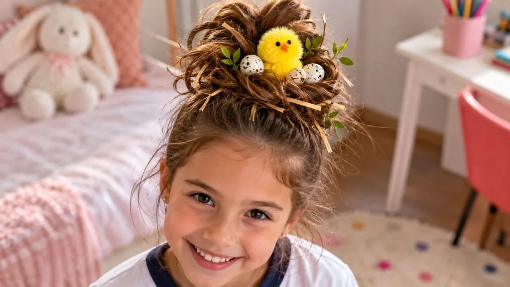 Ideia de cabelo maluco ninho de pintinho para menina