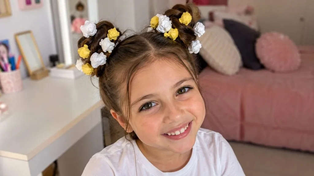 Ideia de cabelo maluco de pipoca em menina