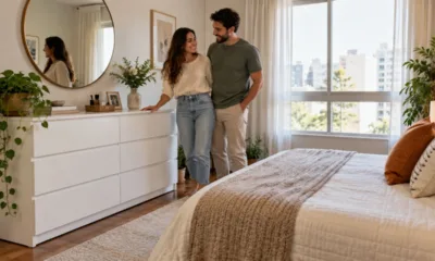 comoda branca - Casal troca móveis escuros por cômoda branca para quarto e descobrem como a peça amplia a sensação de espaço no ambiente