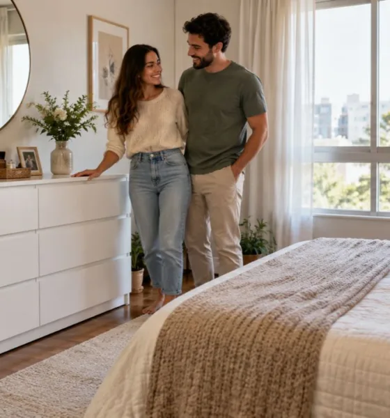 comoda branca - Casal troca móveis escuros por cômoda branca para quarto e descobrem como a peça amplia a sensação de espaço no ambiente