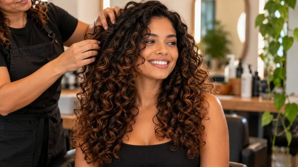 corte cabelo cacheado longo em camadas