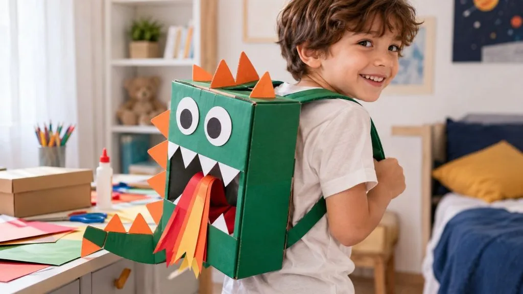 Mochila maluca de caixa de sapato de dragao