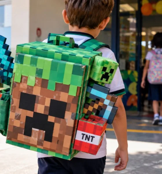 mochila maluca mine 1 - Mochila maluca com tema Minecraft é aposta certeira para a Semana da Criança nas escolas.