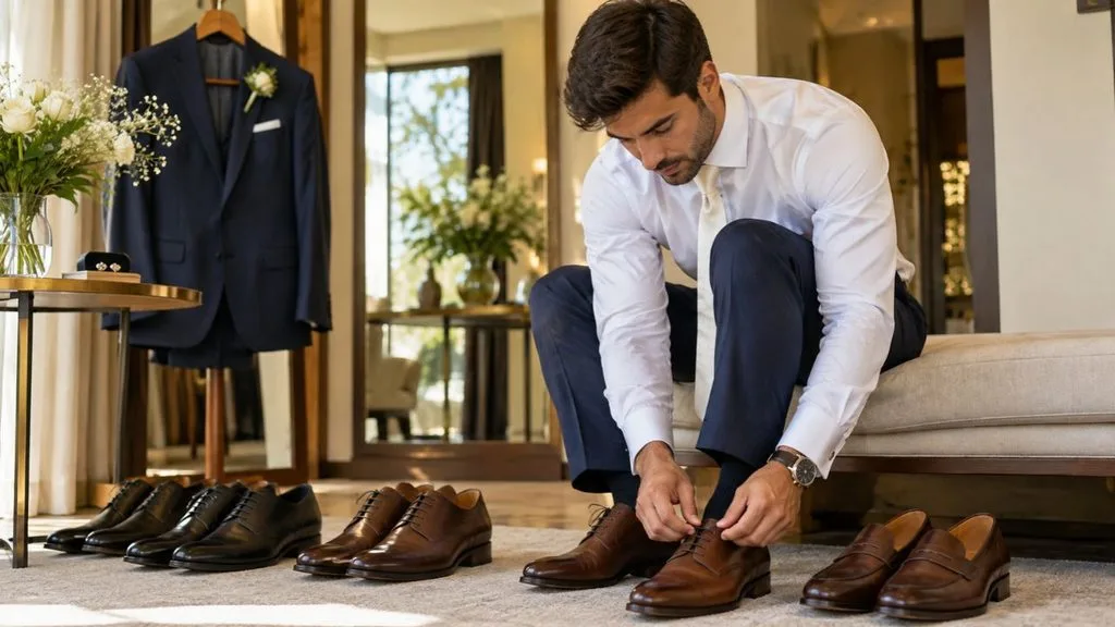 sapato casamento 1 - Sapato social masculino ganha versão moderna nos casamentos de 2026: veja como noivos estão fugindo do modelo engessado