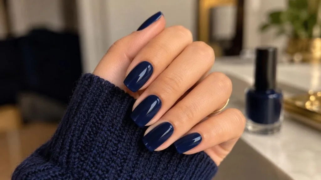 Ideias de unhas elegantes
Unha azul profundo
Unha azul escuro